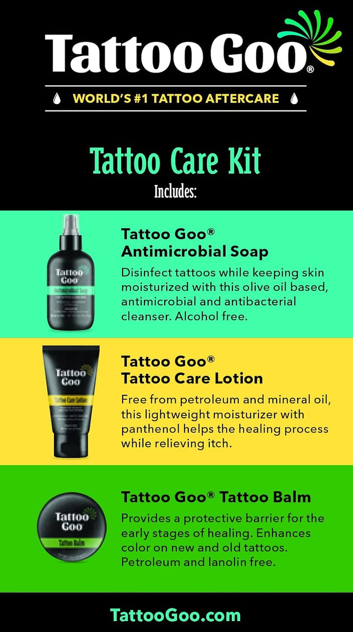 Aftercare Kit Includes Antimicrobial Soap, Balm, and Lotion, Tattoo Care for Color Enhancement + Quick Healing - Cruelty-Free, Petroleum-Free, Tattoo Artist Gifts (3 Piece Set)