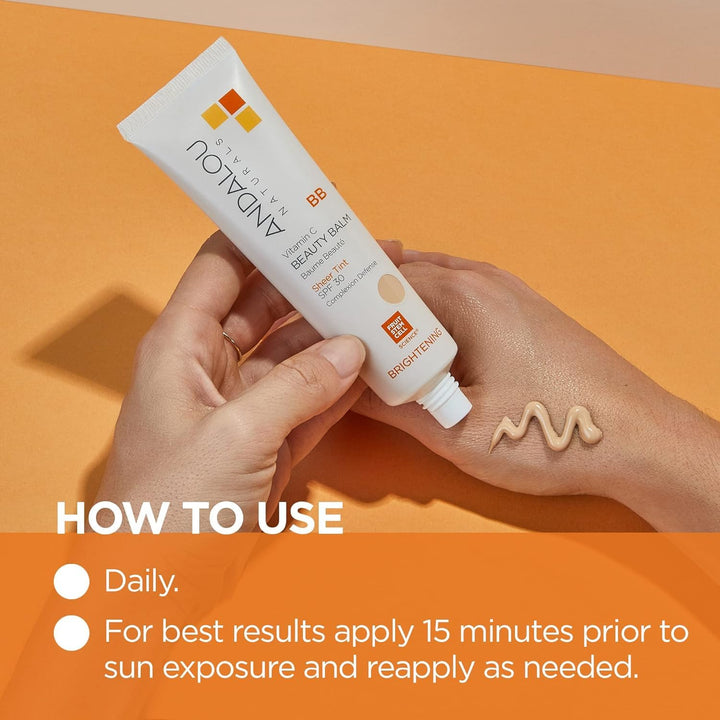 Vitamin C BB Beauty Balm Sheer Tint SPF 30 - 2-In-1 BB Cream & Mineral Sunscreen for Face - with Non-Nano Zinc Oxide Skin Protection - 2 Fl Oz