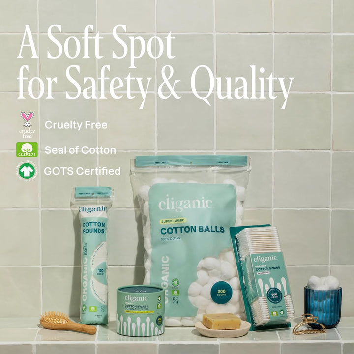 Organic Super Jumbo Cotton Balls (100 Count) - Hypoallergenic, Absorbent, Large Size, 100% Pure (Packaging May Vary)