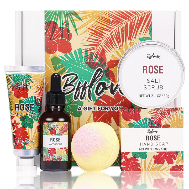 Gifts for Women BFFLOVE Gift Set for Women 5Pcs Cherry Blossom Spa Set, Birthday Gifts for Her with Massage Oil, Scented Candle, Bath Salts, Hand Cream