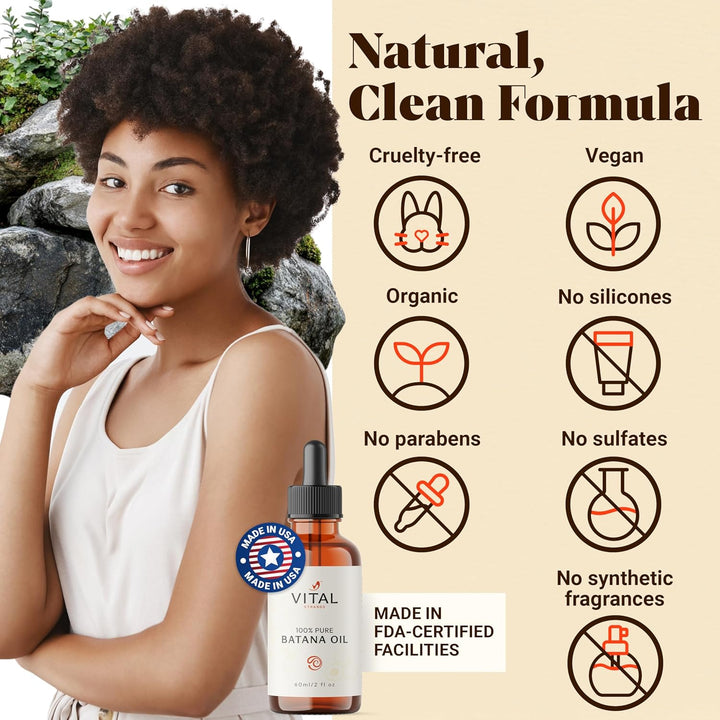 Batana Oil for Hair Growth – 100% Pure & Organic Botana Oil from Honduras – Strengthens, Thickens & Restores Natural Hair – Cold Pressed Raw Scalp & Hair Treatment for Men & Women – 60Ml