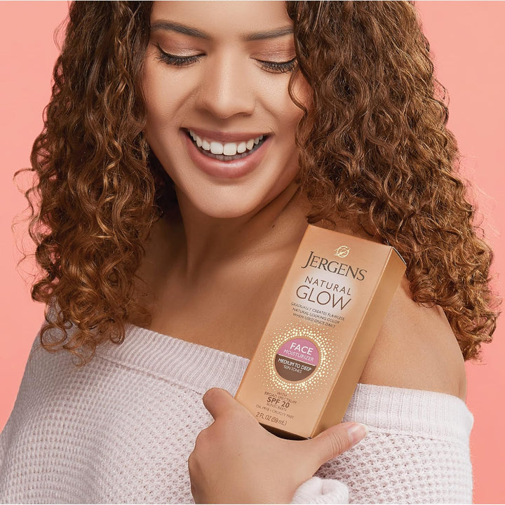 Natural Glow Self Tanner Face Moisturizer with SPF 20 Facial Sunscreen, Medium to Deep Skin Tone, Sunless Tanning, Oil Free, Broad Spectrum Protection UVA and UVB, 2 Oz (Packaging May Vary)