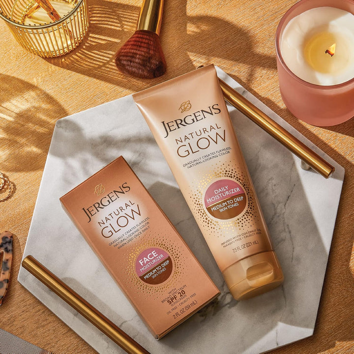 Natural Glow Self Tanner Face Moisturizer with SPF 20 Facial Sunscreen, Medium to Deep Skin Tone, Sunless Tanning, Oil Free, Broad Spectrum Protection UVA and UVB, 2 Oz (Packaging May Vary)