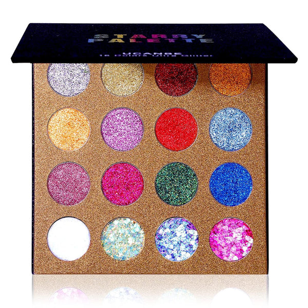 Pro Glitter Eyeshadow Palette - Professional 16 Colors - Chunky & Fine Pressed Glitter Eye Shadow Powder Makeup Pallet Highly Pigmented Ultra Shimmer for Face Body