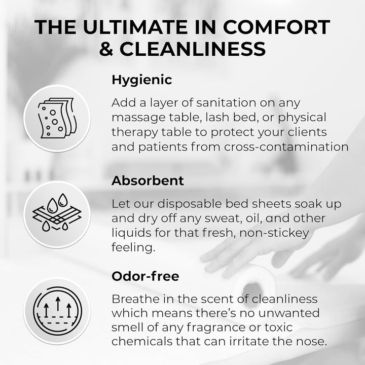 Disposable Massage Bed Cover - 60 Sheets per Roll, Non-Woven Disposable Material - Ideal for Spa, Massage Table, Tattoo, Waxing Table - No Crinkle Table Sheets - 31.5 X 71 Inches (1 Roll)