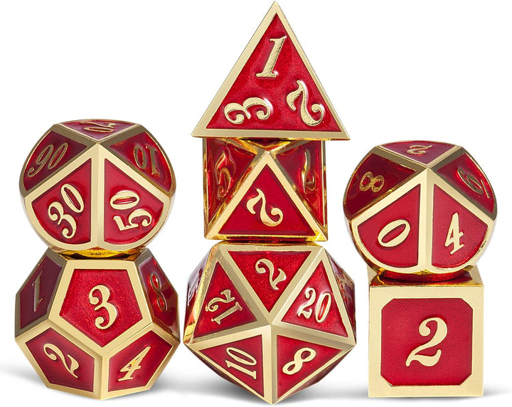 Metal Dice Set DND,  7 PCS Metallic Flowers D&D Dice with Gorgeous Gift Case for D&D Dungeons and Dragon Tabletop Game (Brown and Cream-Coloured)