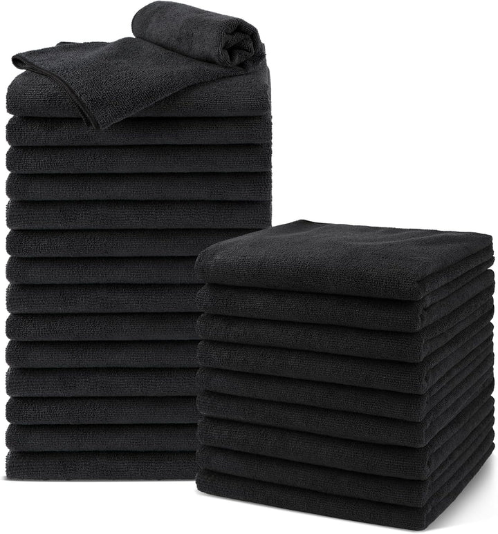 Salon Towels 24 Pack, Microfiber Barber Towels Bulk, (16X29 Inches) Hair-Drying Cloth Super Soft Black Hand Cloth for Gym, Bath, Spa Use and Home Beauty Care(Not Bleach Proof)