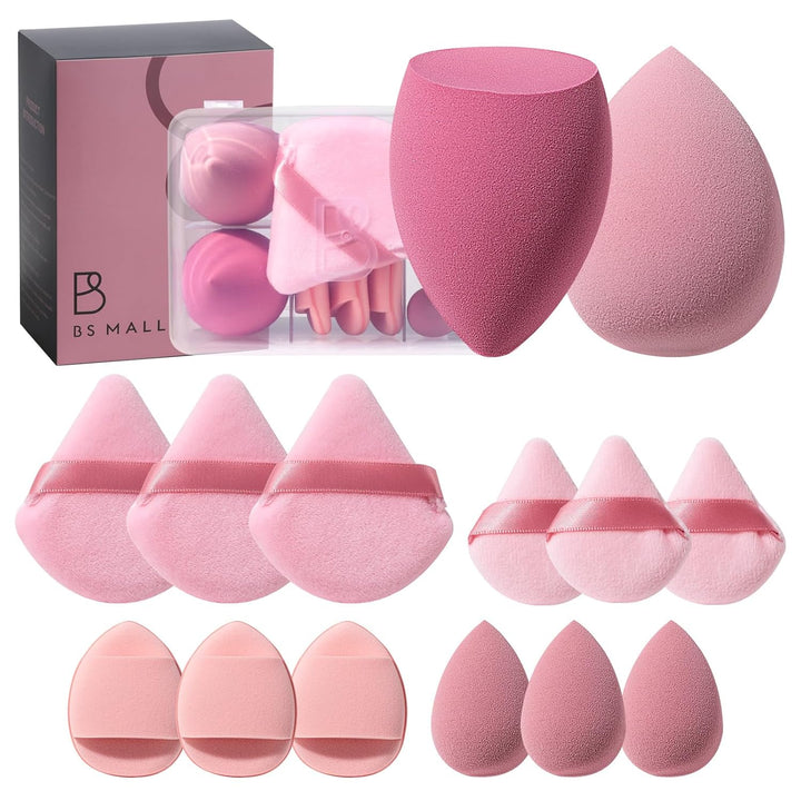 Makeup Sponge Set  Triangle Puff 14 Pcs for Liquid, Cream, and Powder, Multi-Colored Makeup Sponges and Mini Sponge with Case (A-Purple)