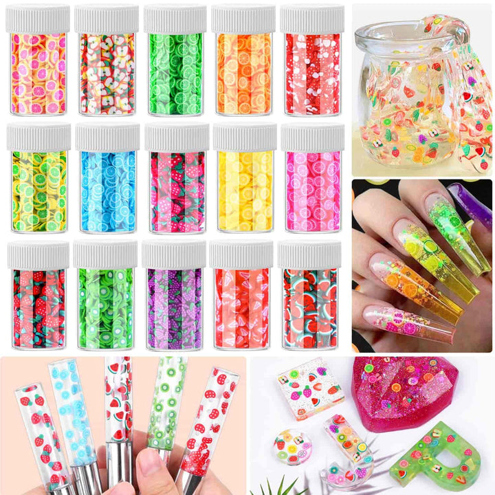12000 Pcs 15 Styles Assorted Fimo Slices for DIY Slime, Nail Art, Lip Gloss & Cellphone Decorations