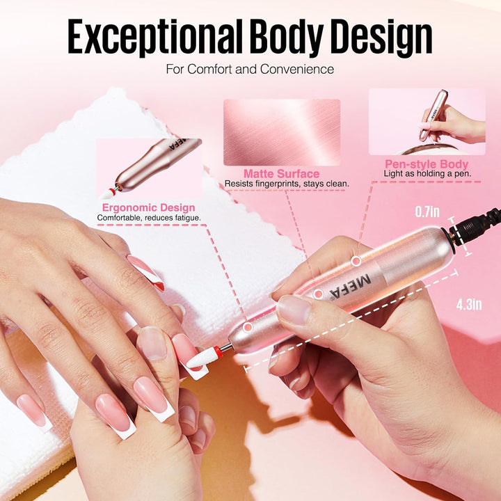 Nail Drill, Portable Electric Nail Drill with 6PCS Nail Drill Bits and Cuticle Oil Pen, Professional Nail File for Acrylic Gel Dip Powder, Manicure Pedicure Nail Set Efile Nail Drill for Salon