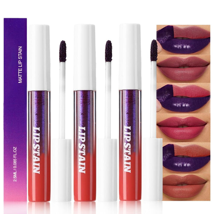3Pcs Peel off Lip Stain Tints, Maroon Mauve Red Matte Liquid Lipstick Lip Stain Long Lasting Waterproof for Women, Non-Stick Cup Lipstick Peel off Highly Pigmented Not Faded Smudge-Proof Liptint