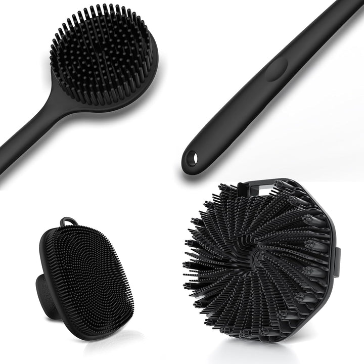 Silicone Body Scrubber, Exfoliating Body Wash Scrubbers Exfoliator, Shower Body Brush for Effective Showering Exfoliation and Gentle Massage (Black)