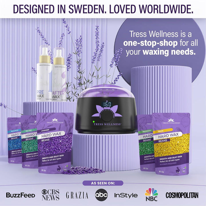 Waxing Kit for Sensitive Skin, Safe for Face & Skin, Prep & Aftercare Spray, Easy to Use, At-Home Kit for Face, Bikini, Brazilian & Full Body - Digital Display, Black Purple Flower