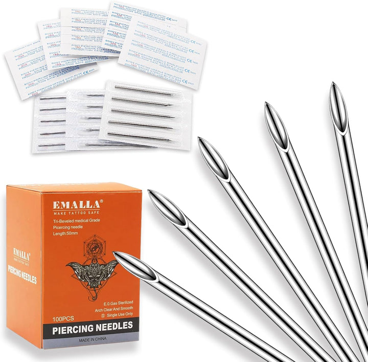 100Pcs Piercing Needles Mixed 12G 14G 16G 18G 20G Hollow Needles for All Piercings