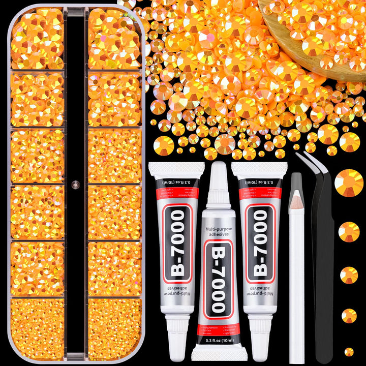 30000Pcs Resin Jelly Rhinestones for Bedazzling, Multicolor 3Mm Flatback Gems for Diamond Art, Bedazzler Kit with 3Pcs 10Ml B7000 Jewelry Glue for Nail Art Crafting Book Makeup