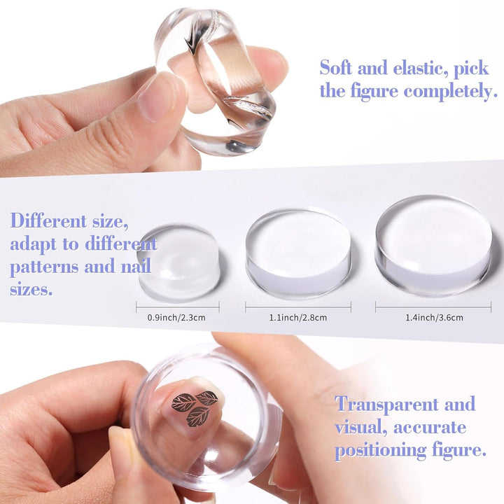 French Tip Nail Stamp, 6PCS Art Stamper with Scrapers, Silicone Stamping Long & Short Jelly Stamper Kit for French Manicure Home DIY Art Salon