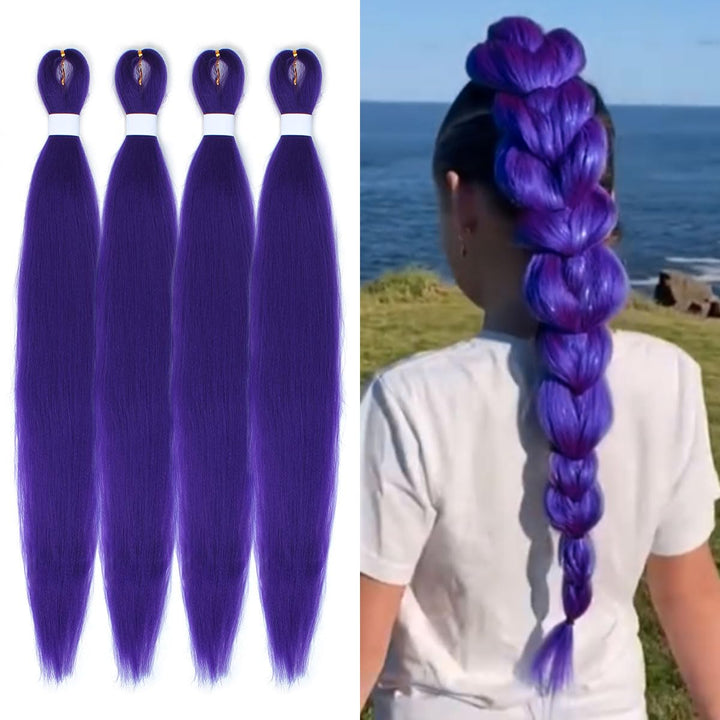 4 Packs 24 Inch Synthetic Braiding Hair Extensions, Purple Pre-Stretched Braiding Hair for Girls for Box Braids, Halloween Cosplay Party