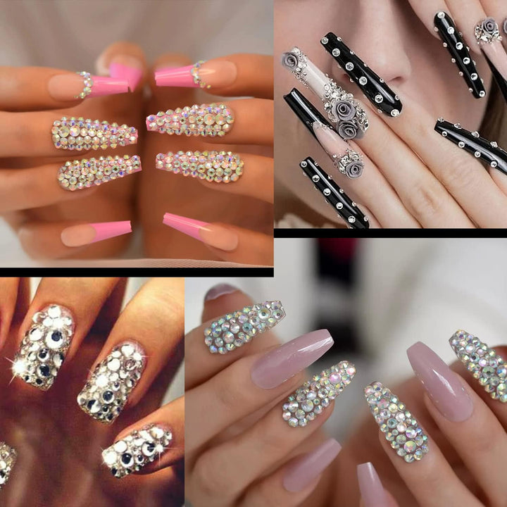 Flat Back Rhinestone Kits Colorful Rhinestones+Crystal Ab&Transparent White Face Gems Nail Gem with Quick Dry Makeup Glue+Picker Pencil+Tweezer for Bedazzling Face Makeup and Nail Art