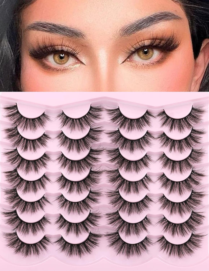 False Eyelashes 14Mm Faux 3D Mink Lashes Natural Look Cat Eye Wispy Lashes Pack by , 14 Pairs