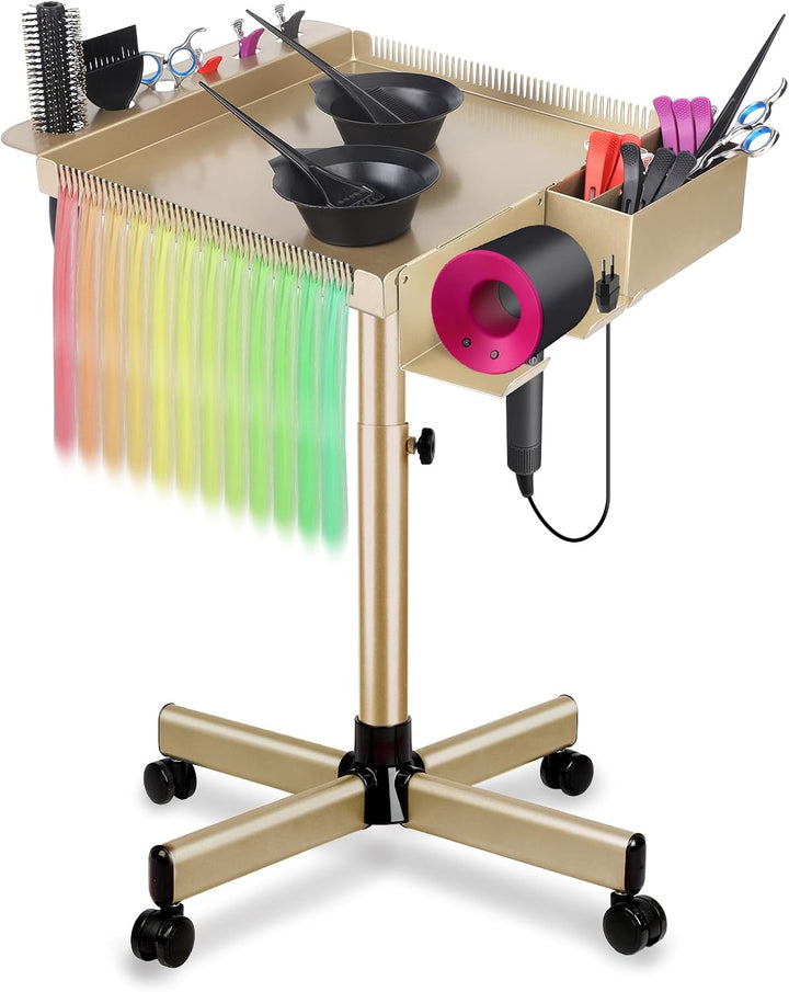 Salon Tray on Wheels, Rolling Tattoo Tray, Adjustable Hair Stylist Tray, Metal Mayo Stand Tray, Salon Color Tray Use as Medical Tray, No-Rusting