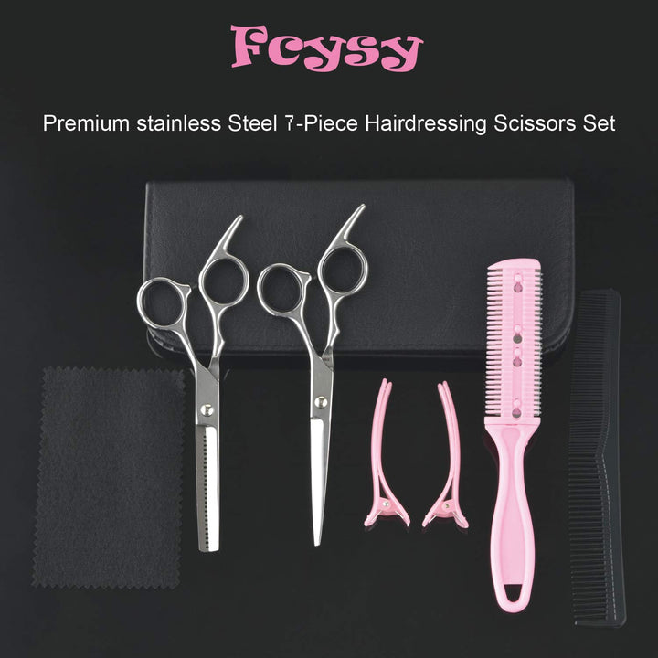 Hair Cutting Scissors Thinning Shears-  Professional Barber Sharp Hair Scissors Hairdressing Shears Kit with Haircut Accessories in Leather Case for Cutting Styling Hair for Women Men Pet- 7 Pcs