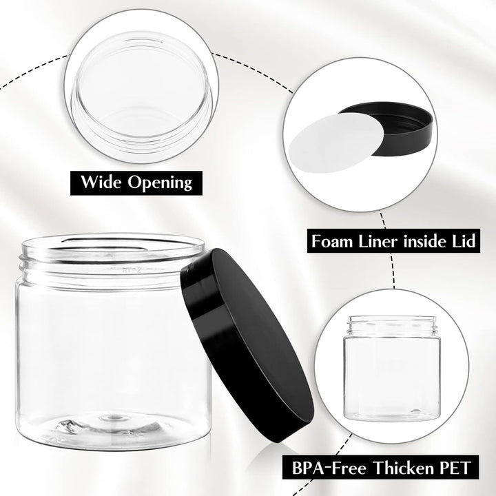 4 Oz Plastic Container Jars with Lids and Labels BPA Free, Empty round Clear Cosmetic Slime Jars for Lotion, Cream, Ointments, Body Butter, Makeup, Travel Storage (12 Pack)
