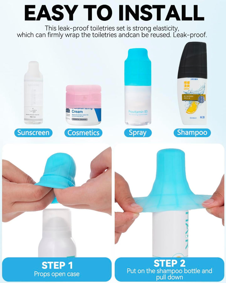 16 Pack Silicone Bottle Cover,Travel Essential for Women Men,Cruise Ship Essentials 2025,Beach Vacation Essentials,Travel Size Toiletries,Airplane Travels Accessories Elastic Sleeves for Leak Proofing