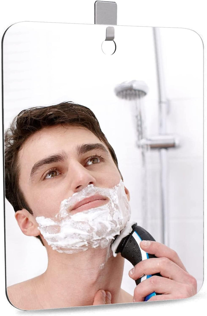 -Large Fogless Shower Mirror （11Inx7.48In）, Includes 1 Adhesive Hooks, Anit-Fog Shower Mirror, Shower Makeup Shave Mirror, Frameless Shower Mirror, Wall Hanging Mirror (Large, 1 Pack)