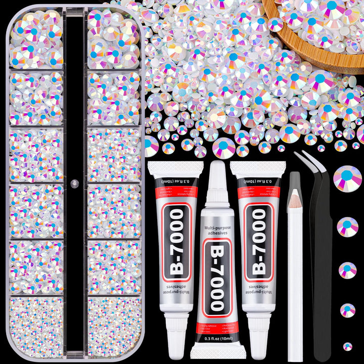 30000Pcs Resin Jelly Rhinestones for Bedazzling, Multicolor 3Mm Flatback Gems for Diamond Art, Bedazzler Kit with 3Pcs 10Ml B7000 Jewelry Glue for Nail Art Crafting Book Makeup