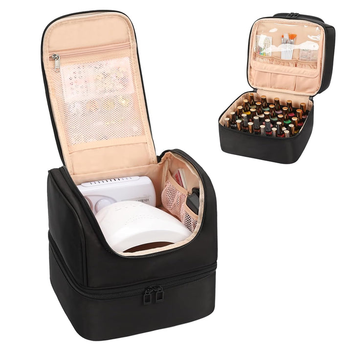 Nail Polish Organizer Case, Nail Supplies Storage Box Holds 45 Bottles Nail Polish & Nail Lamp, Travel Nail Tech Carrying Case, Nail Kit Bag for Nail Stuff & Manicure Tools