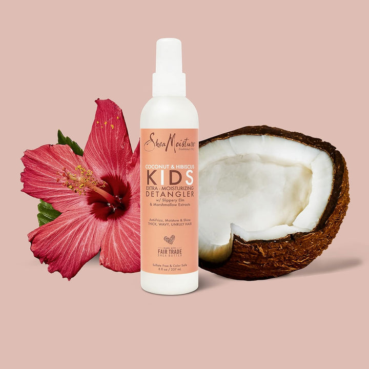Kids Extra Moisturizing Detangler Coconut and Hibiscus for Curly Hair Hair Care Product with Shea Butter 8 Oz