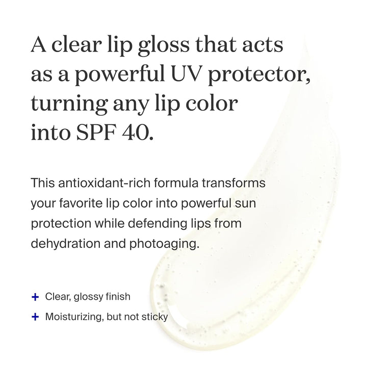 Lipscreen Shine SPF 40, 0.34 Fl Oz - Water-Resistant Clear Lip Gloss - Broad Spectrum SPF Lip Balm with Grape Seed Extract, Sunflower Seed Oil & Kelp Extract - Non-Sticky Formula