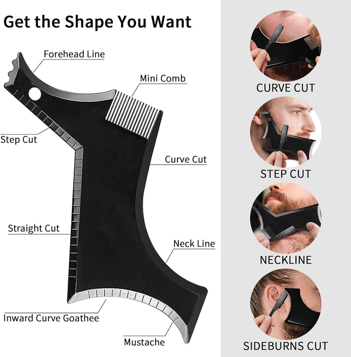 Beard Shaper for Men Beard Shaping Tools - Beard Template Guide, Professional Straight Edge Razor, 10 PCS Double Edge Blade, Barber Pencil, Beard Comb, Stainless Steel Scissor Mustache Lineup Tools