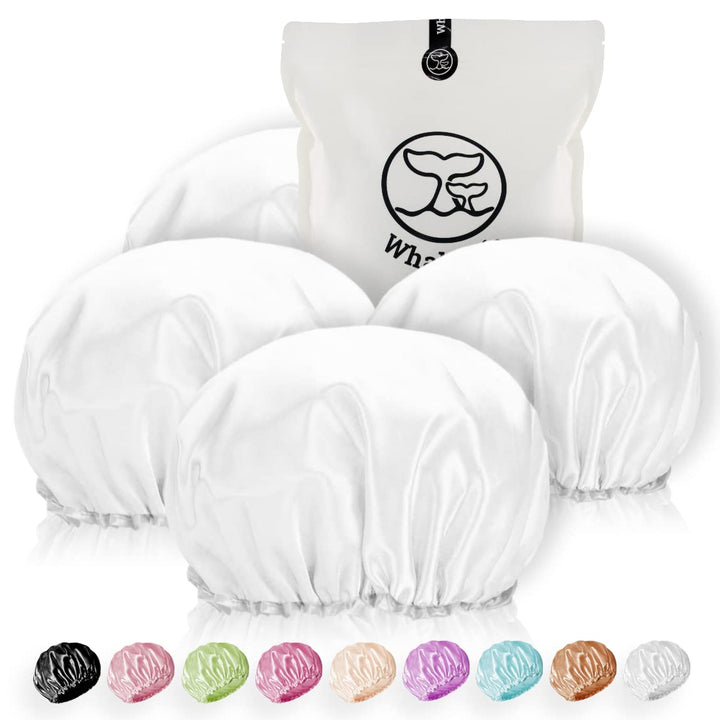 Extra Large Reusable Shower Cap for Men, Women (Black 4 Pack ) Satin Double Layer EVA Waterproof Long Hair Cap