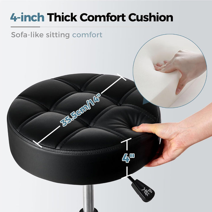Rolling Stool with Wheels, Adjustable Stool Heavy Duty 450Lb, 360° Swive Rolling Chair for Massage Spa Medical Tattoo, PU Thick Seat Padding Salon Chair(Black) BYD01B