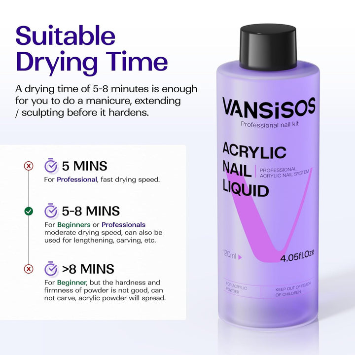 Professional Acrylic Nail Liquid for Nail: 4Fl.Oz Acrylic Liquid with Nail Brush for Beginners at Home DIY Nail Salon Use Non-Yellowing Mma-Free