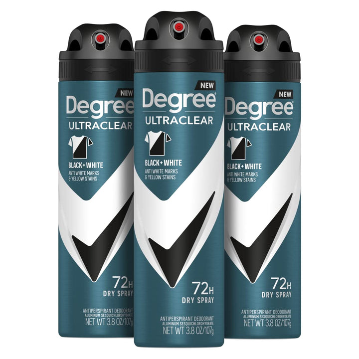 Men Antiperspirant Deodorant Dry Spray Black + White Protects from Deodorant Stains Antiperspirant for Men with Motionsense Technology, 3.8 Ounce (Pack of 3)
