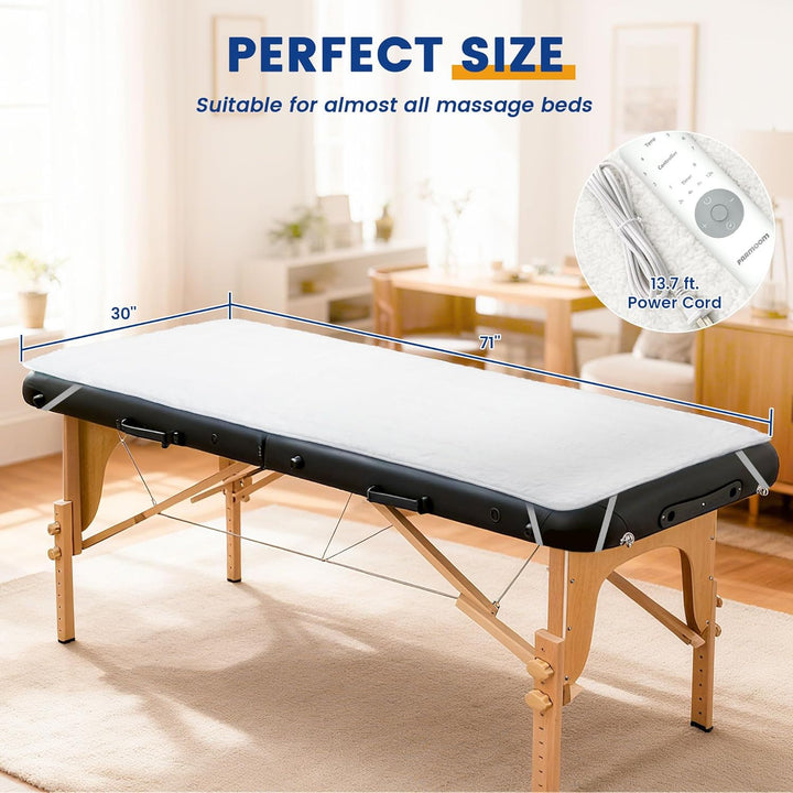 Massage Table Warmer Heating Pad Professional Massage Bed Warmer with 4 Timer, 8 Heat Settings, Overheat Protection for Massage Bed & Spa, Thickened & Soft Fleece, 30" X 71"