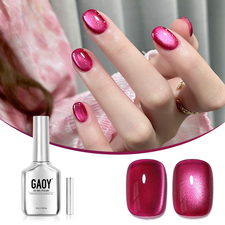 Red Cat Eye Gel Nail Polish, 16Ml Glitter Holographic Nail Polish with Magnet, Reflective Translucent UV Gel, 2907 Ruby Twilight