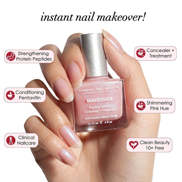 Dermelect Makeover Ridge Filler - Award-Winning Nail Treatment, Strengthens, Moisturizes, Conceals Imperfections, Keratin & Peptide Enriched, for Healthy, Smooth Nails