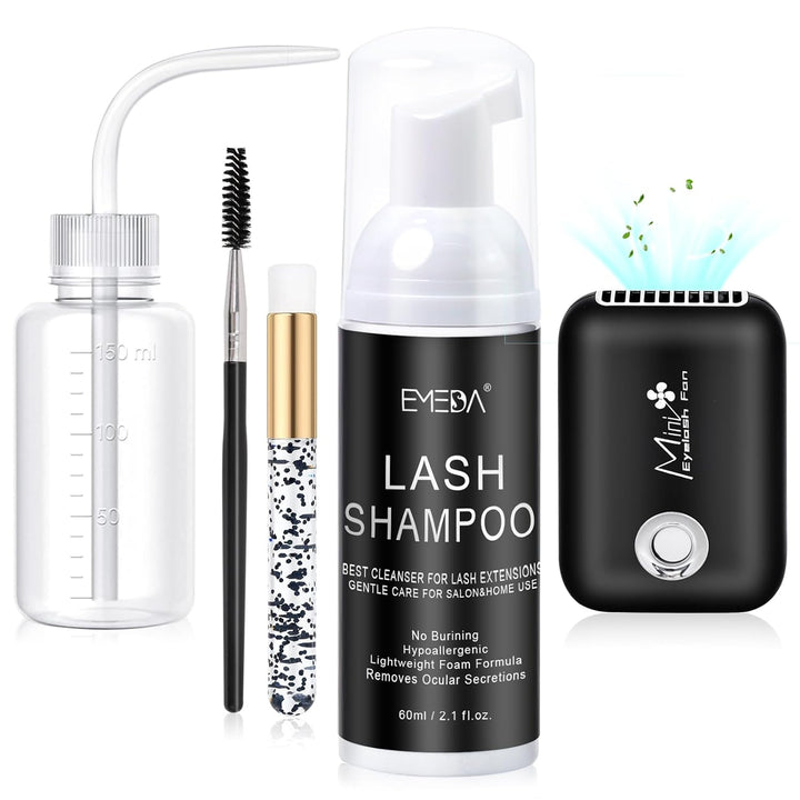 Lash Shampoo Kit - 3.38 Fl.Oz / 100Ml Gentle Foam Lash Cleanser, Oil-Free Cleaning for Wash Extension/Natural Eyelash Bath with Rinse Bottle Brush