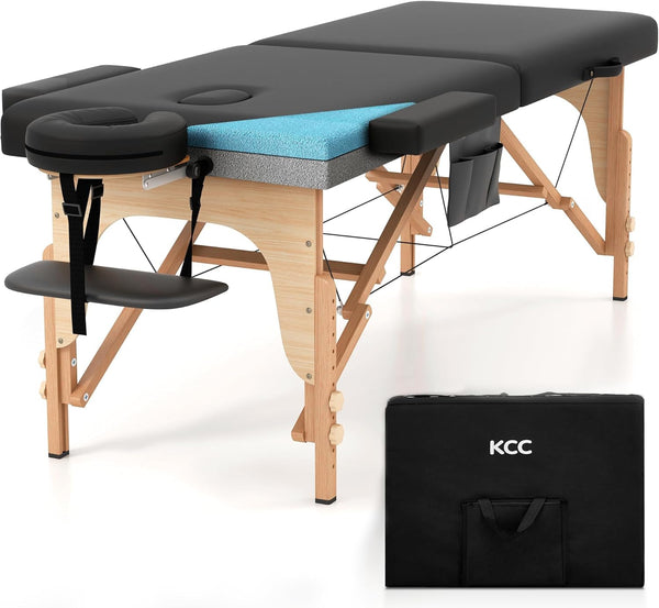 Memory Foam Massage Table Premium Portable Foldable Massage Bed Height Adjustable, 84 Inches Long 28 Inchs Wide Home Salon Spa Bed Tattoo Table with Accessories &Carrying Case, Easy Set Up