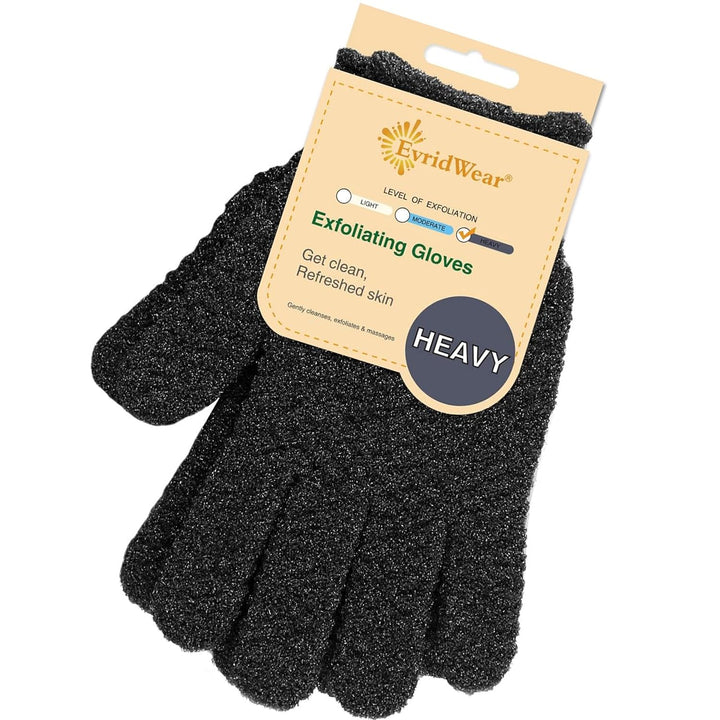 Exfoliating Dual Texture Bath Gloves for Shower, Spa, Massage and Body Scrubs, Dead Skin Cell Remover, Gloves with Hanging Loop (1 Pair Heavy Glove)