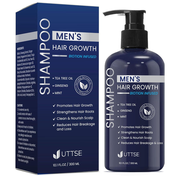 Biotion Hair Growth Shampoo for Men: Natural Thickening Shampoo with Tea Tree Oil Ginseng Mint for Hair Loss and Thinning Hair - 10.1 Fl.Oz, Dark Blue