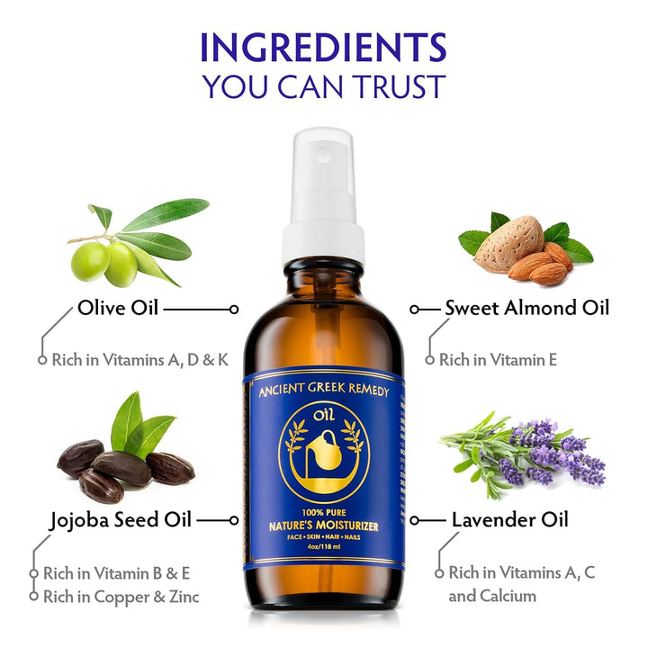 after Shower Body Oil for Women - Organic Face Oil & Body Moisturizer for Dry Skin with Sweet Almond, Jojoba, Olive, Lavender and Vitamin E Oil - Natural Clean Skincare, 4 Oz