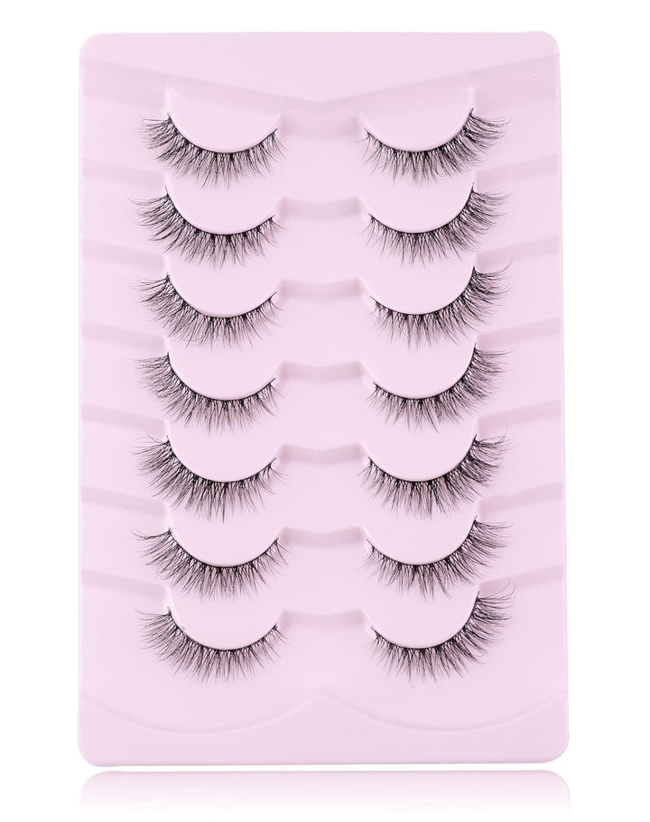 Natural Lashes Wispy Lashes Natural Look False Eyelashes Natural Flared Eyelashes False Eye Lashes Soft Fluffy Lashes 7 Pairs D1 Natural (6-13MM)