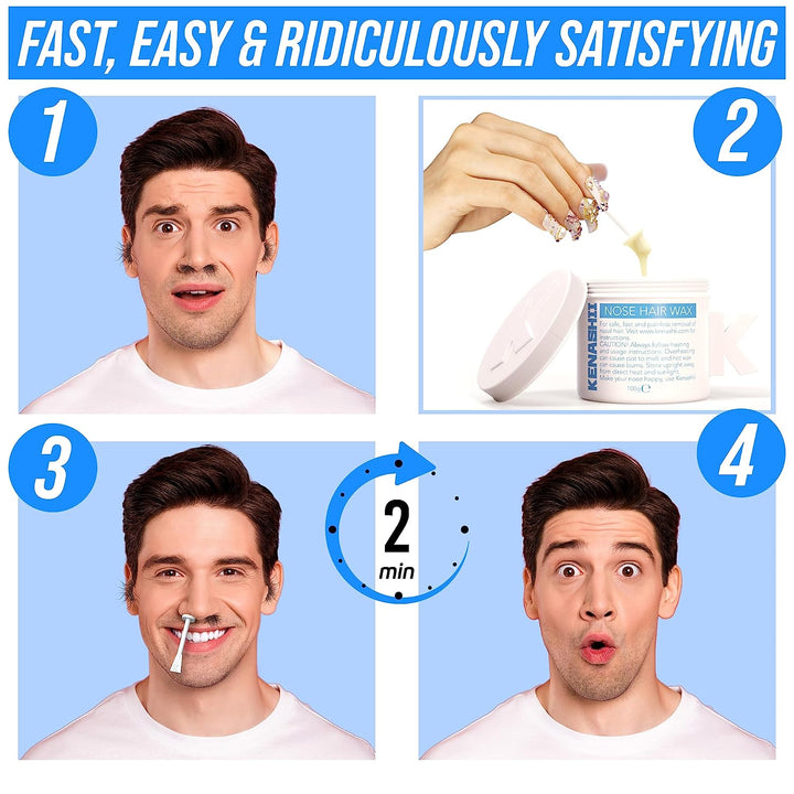 Nose Wax Kit | 100 G Wax, 24 Applicators | Hair Removal Kit for Men and Women | Includes Balm Wipes and Mustache Guards | Lasts up to 5 Weeks