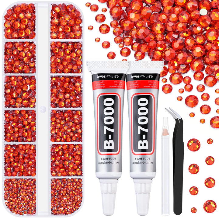 6100Pcs Resin Rhinestones for Crafting with 2Pcs 10Ml B7000 Jewelry Glue, 1 Box Flatback Crystals Diamond (Clear) for Bedazzling Crafts DIY Nail Art Non Hotfix Gems for Clothing Shoes Tumblers