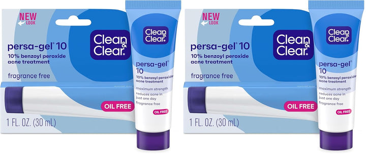 Persa-Gel 10 Oil-Free Acne Spot Treatment with Maximum Strength 10% Benzoyl Peroxide, Topical Pimple Cream & Gel Medication for Face, Fragrance-Free, 1 Fl. Oz, 1 Pack
