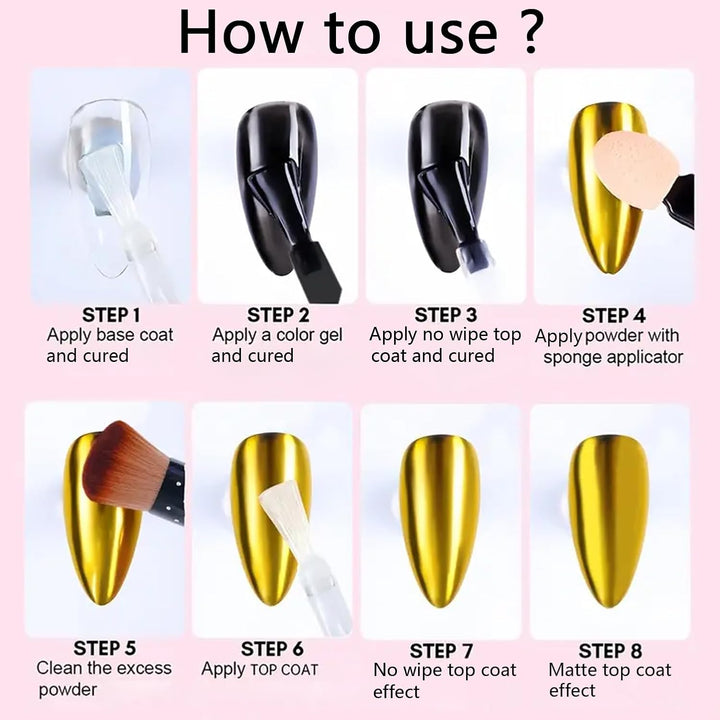 Holographic Mirror Gold Nail Chrome Powder Effect Metallic Dust Sequins UV Gel Gold Chrome Nail Powder Pigment for Nail Art Decoration, Gold Chrome Powder for Nails